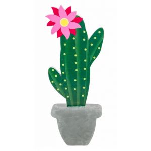 Chaks 10310, Petite D&eacute;co Cactus et fleur bois sur socle pot effet ciment 20cm