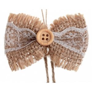 SANTEX 5656-26, Sachet de 6 petits Noeuds papillon en jute et dentelle 5cm avec ruban