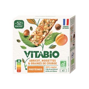 Vitabio Noisettes Abricot & Graines de Courge Protéines Bio 3 Barres