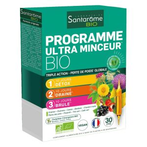 Santarome Programme Ultra Minceur Triple Action Perte de Poids Globale Bio 30 Ampoules