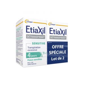 Etiaxil Détranspirant Aiselles Peaux Sensible Transpiration Excessive Roll-On Lot 2 x 15 ml