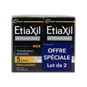 Etiaxil Détranspirant Men Aiselles Peaux Sensible Transpiration Excessive Roll-On Lot 2 x 15 ml