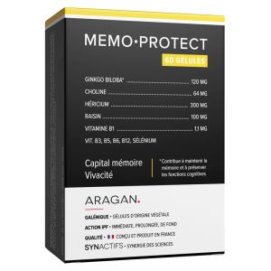 Synactifs Memoprotect® - Mémoire et Vivacité - Ginkgo Biloba Raisin Vitamine B1 Vitamines B et Synactifsélénium - 60 Gélules