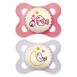 Sucettes Tommee Tippee Night Time Glow 0-6 Mois - Mod&egrave;le : Oiseau