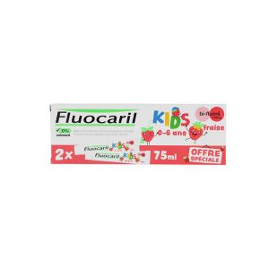 Fluocaril Kids Dentifrice Bi-Fluoré 0-6 Ans Fraise 2 x 75 ml