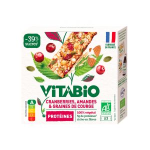 Vitabio Amandes Cranberries & Graines de Courge Protéines Bio 3 Barres