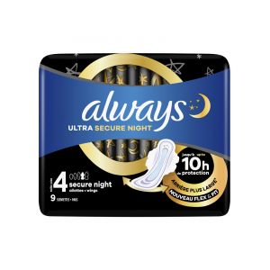 Always Serviettes Ultra Secure Night Avec Ailettes Taille 4 9 serviettes
