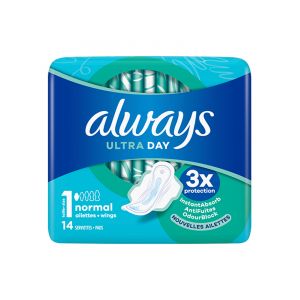 Always Ultra Day Serviettes Normales avec Ailettes Taille 1 14 Serviettes