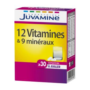 Juvamine 12 Vitamines + 9 Minéraux 30 Comprimés à Avaler