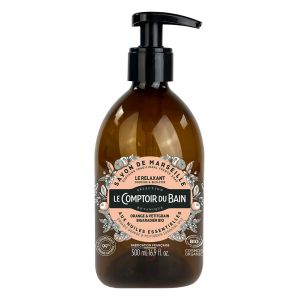 Le Comptoir du Bain Savon Liquide de Marseille Relaxant Bio Aux Huiles Essentielles d'Orange et Petits Grains Bigaradier 500 ml