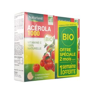 Naturland Acerola Bio Lot2 60 Comprimés à Croquer Dont 1 Semaine Offerte
