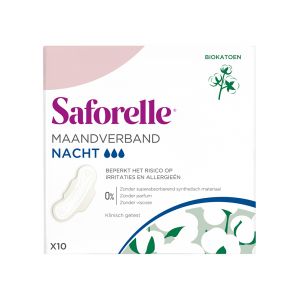 Saforelle Serviettes Hygiéniques Nuit Avec Ailettes en Coton Bio 10 Serviettes Hygiéniques