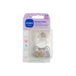 MAM Sucette Perfect Nuit - 2-6 Mois - Silicone - X2 - Mod&egrave;le : Lapin et Lune