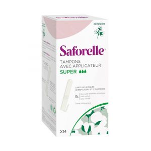 Saforelle 14 Tampons Super Avec Applicateur en Coton Bio