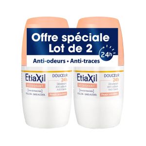 Etiaxil Déodorant Douceur 24H Peaux Sensibles Roll-On Lot 2 x 50 ml