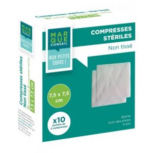 Marque Conseil Compresses St&eacute;riles Non Tiss&eacute;es 7,5 x 7,5 cm - Premiers soins - Pharmacie en ligne LaSante.net