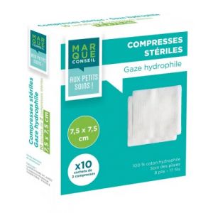 Marque Conseil Compresses St&eacute;riles de Gaze 7,5 x 7,5 cm - Premiers soins - Pharmacie en ligne LaSante.net