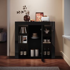 Buffet, armoire de cuisine avec &eacute;clairage LED (12 couleurs r&eacute;glables) Noir 90 x 35 x 83 cm