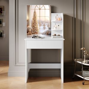 SIRHONA Coiffeuse avec Miroir, Table de Maquillage avec Grands Tiroirs et &eacute;tag&egrave;res de rangement, Blanc 70x40x140cm