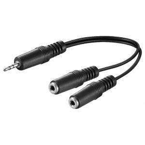 Adaptateur de c&acirc;ble en Y audio Goobay 3,5 mm, 1x fiche 2x prise mono - fiche jack 3,5 mm (3 broches, st&eacute;r&eacute;o) > 2x prise jack 3,5 mm (2 broches, mono)