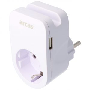 Prise adaptateur Schuko 1 voie avec 2x prise de charge USB et support de téléphone portable pratique - Attention ne convient qu'aux prises Allemandes et Suisses (type F)