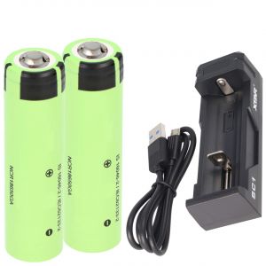 Chargeur et 2 batteries Panasonic 18650 Li-ion avec pôle positif surélevé, non protégé, 69,5 x 18,4 mm