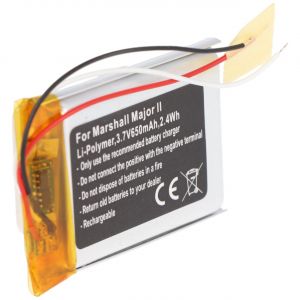 Batterie adaptéee pour Marshall Major II, Li-Polymer, 3.7V, 650mAh, 2.4Wh, intégrée, sans outils