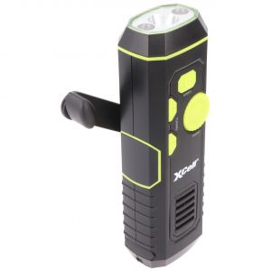 Lampe de poche à dynamo avec radio FM, fonction alarme et banque d'alimentation, anti-panne, éclairage de secours rechargeable, lampe de poche LED 4en1