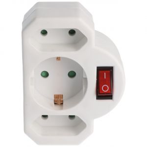 Prise multi 2x Euro et 1x contact de protection blanc avec interrupteur - ATTENTION PRISE DE TYPE F