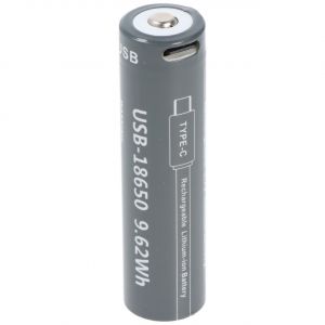 Cellule ronde 18650, Li-ion, 3,7 V, 2 600 mAh, 9,6 Wh, avec port de chargement USB-C