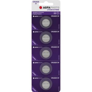 Agfaphoto Batterie au lithium, pile bouton, CR1620, 3 V extrême, blister de vente au détail (paquet de 5)