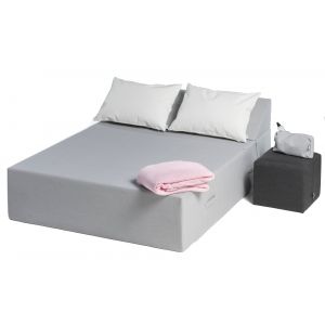 SUN PACK PALOMA POUF | 1 Lit de piscine COZIP deux places 180x140x38cm + 2 coussins 50x70 cm + 1 pouf 40x40cm Anthracite / Beige / Gris perle