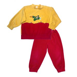 VINTAGE - Pyjama en velour rouge et jaune Babar - 3 ans