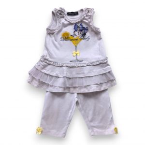 BLUMARINE - Ensemble robe et legging blanc avec imprimé - 6 mois