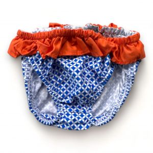 GILI'S SWIMWEAR - Culotte de bain bleue et blanche avec volant orange - 6 mois