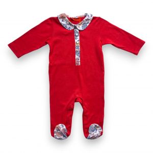 SONIA RYKIEL - Grenouillère rouge à détails liberty - 6 mois
