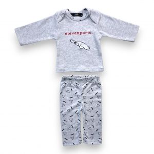ELEVEN PARIS - Ensemble de pyjama gris motif moustache - 0/6 mois