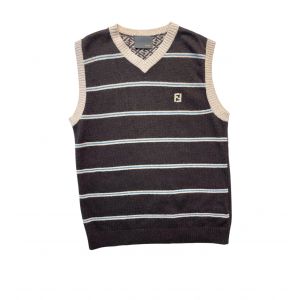 FENDI - Pull sans manches marron à rayures (neuf) -  10 ans