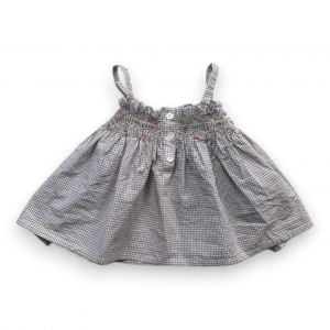 Bonpoint - Robe vichy noire et blanche avec broderies &agrave; bretelles - 6 mois