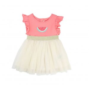 BILLIE BLUSH - Robe bi-mati&egrave;re past&egrave;que et tulle blanche - 18 mois