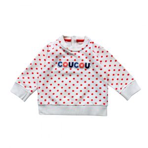 PETIT BATEAU - Sweat blanc à pois oranges "coucou" - 6 mois