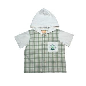 VINTAGE - Chemise verte à capuche avec grenouille - 9 mois