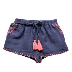 LOUISE MISHA - Short gris en lin avec d&eacute;tails roses - 2 ans