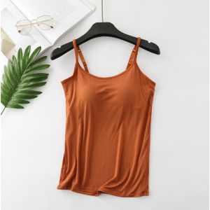 Débardeur Soutien Gorge - Top Brassière Intégrée | Sans soutif - Marron L