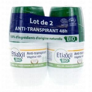 ETIAXIL Anti transpirant végétal noix de coco bio 48h lot de 2 x 50ml