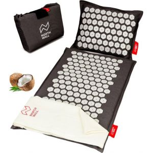 Northwall Nail Mat avec oreiller et sac de transport - Matelas d'acupression avec oreiller pour les ongles - Lit pour les ongles - Acupuncture - M&eacute;ditation - Massage Shakti - Noir