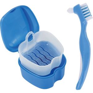 Alyze Plateau pour proth&egrave;ses dentaires + brosse - Bleu - Pour proth&egrave;ses dentaires - Appareils orthodontiques - Proth&egrave;ses dentaires - Plateau - Plateau pour proth&egrave;ses dentaires