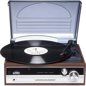 Tourne-disque r&eacute;tro - Denver - Haut-parleurs int&eacute;gr&eacute;s - VPR190 - Bois/Argent