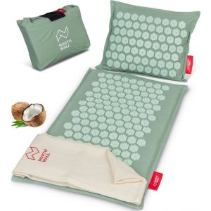 Tapis d'ongles Northwall avec oreiller et sac de transport - Tapis d'acupression avec oreiller pour les ongles - Lit pour les ongles - Acupuncture - M&eacute;ditation - Massage Shakti - Vert