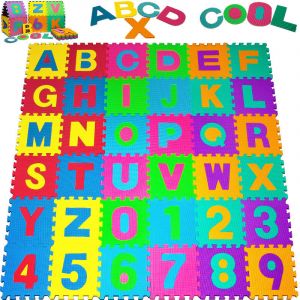 Tapis de Jeu - Merkloos - Puzzle en Mousse Alphabet et Chiffres 86 pi&egrave;ces 36 Dalles - 30x30cm - B&eacute;b&eacute; Enfant Bas &acirc;ge